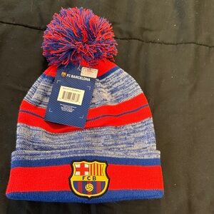 FC Barcelona Red and Blue Pom Pom Beanie